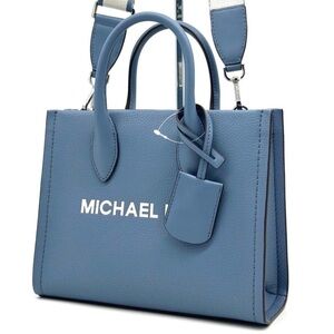 Michael Kors Mirella Small Pebbled Leather Crossbody Bag Blue Denim